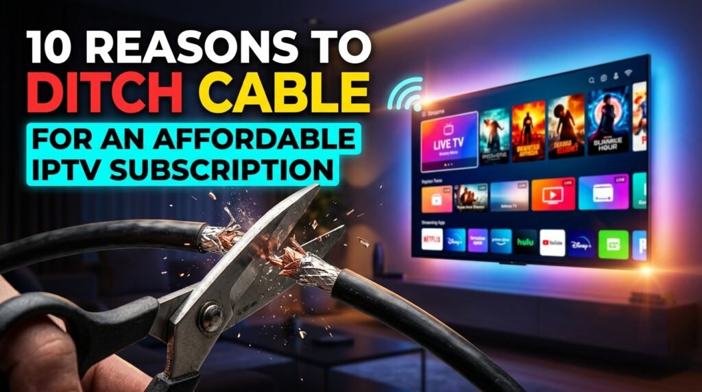 Scissors cutting a cable wire - ditch cable for an affordable IPTV subscription