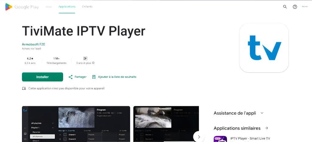TiviMate IPTV setup on an Android phone from the Play Store