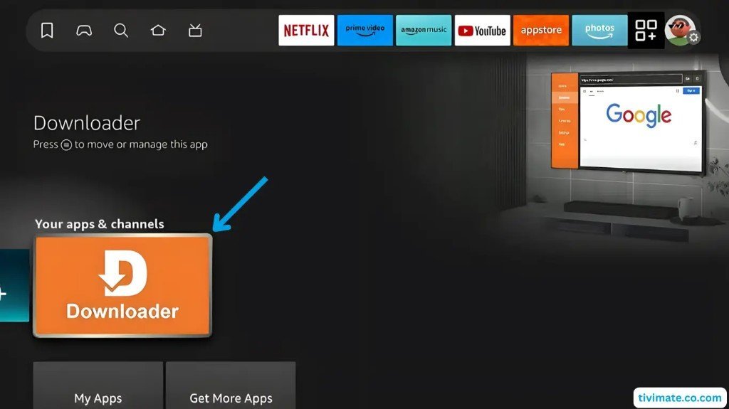 Search for the Downloader app to install IPTV on Firestick