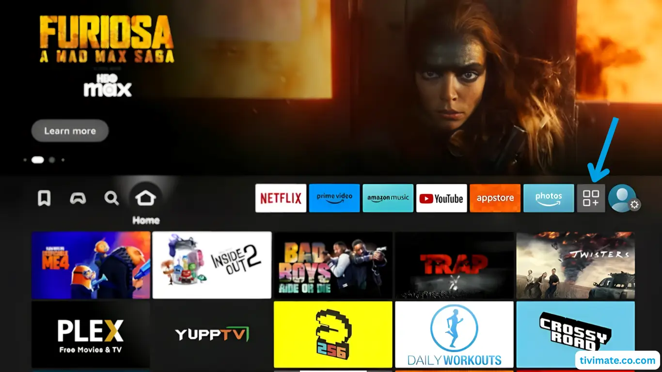IPTV on Firestick step 1: open Your Apps and Channels on the Fire TV home screen