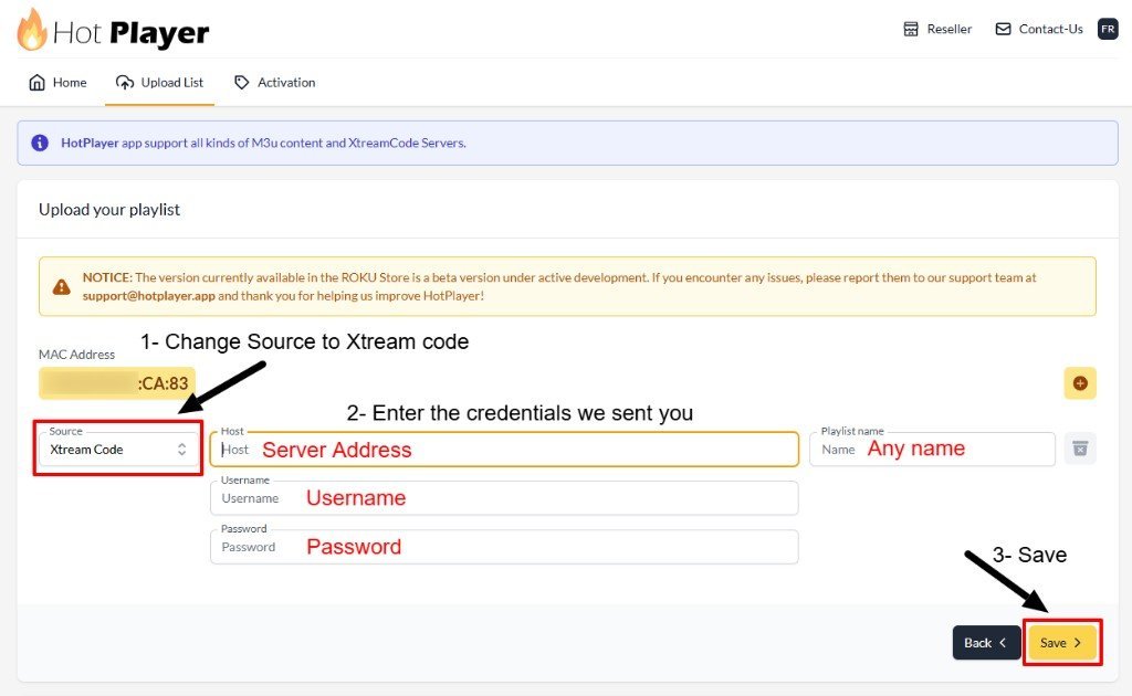 Save the Xtream Code login for IPTV on Roku TV
